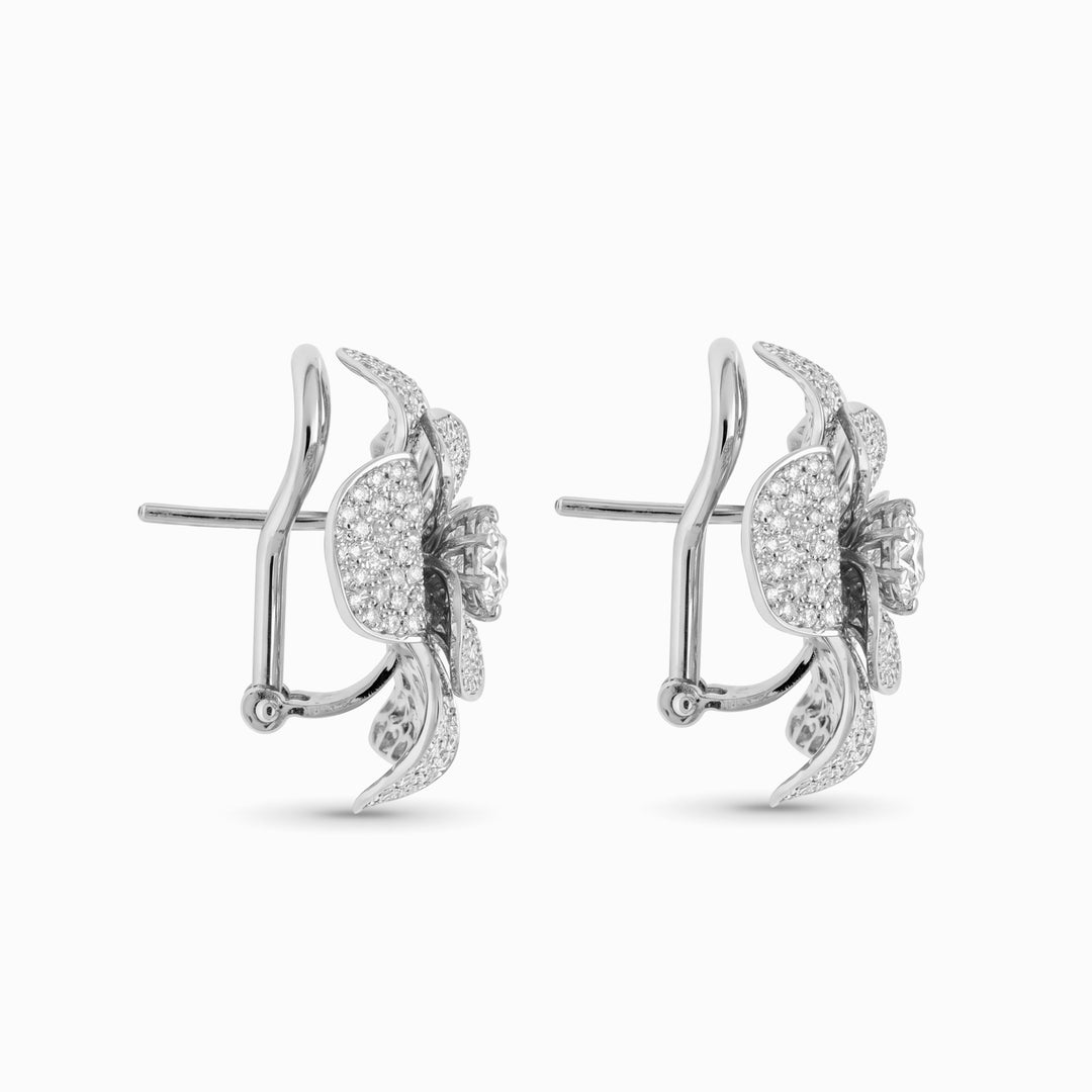 Diamond Flower Earrings in 18K White Gold