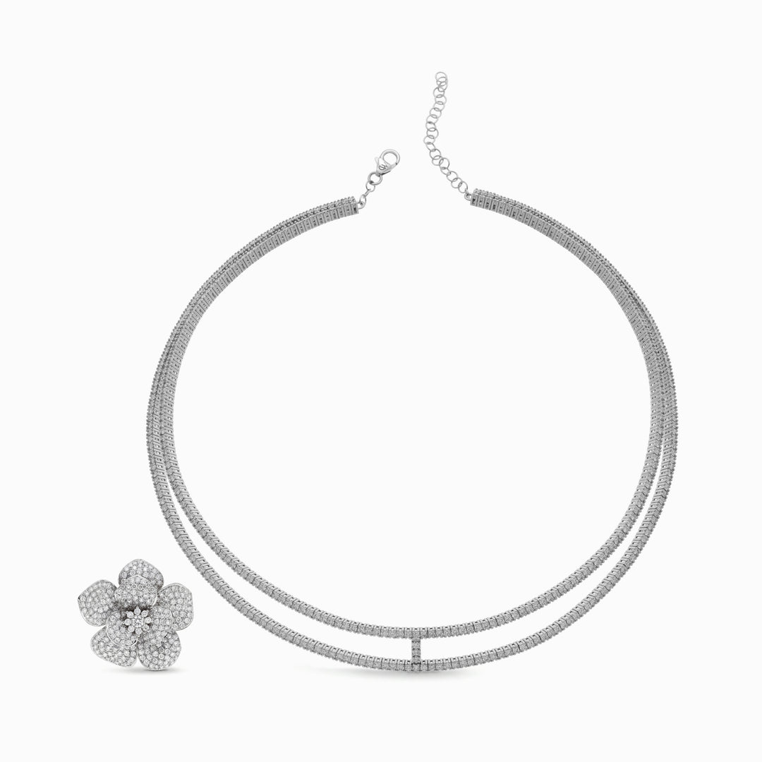 Diamond Flower Necklace in 18K White Gold