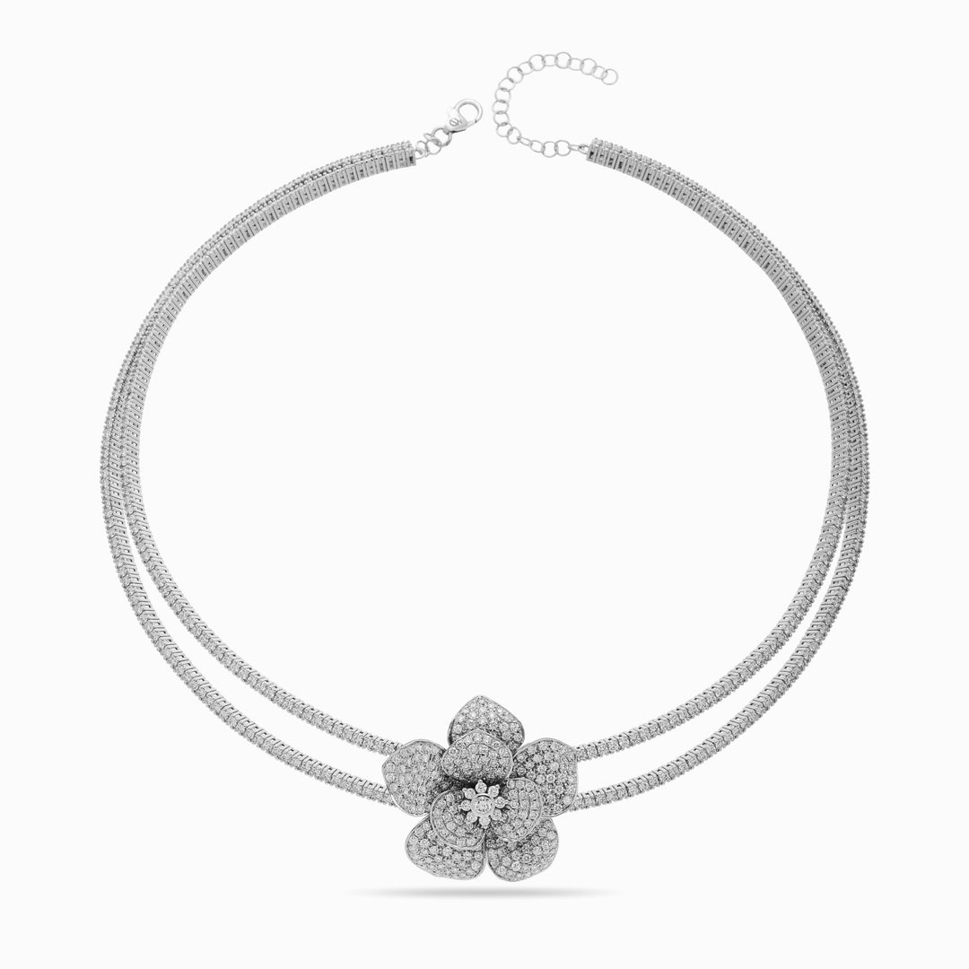 Diamond Flower Necklace in 18K White Gold