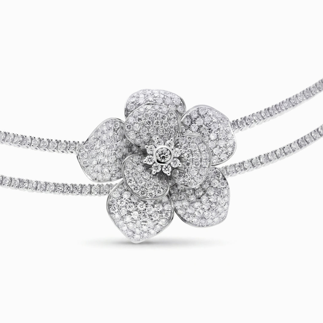 Diamond Flower Necklace in 18K White Gold