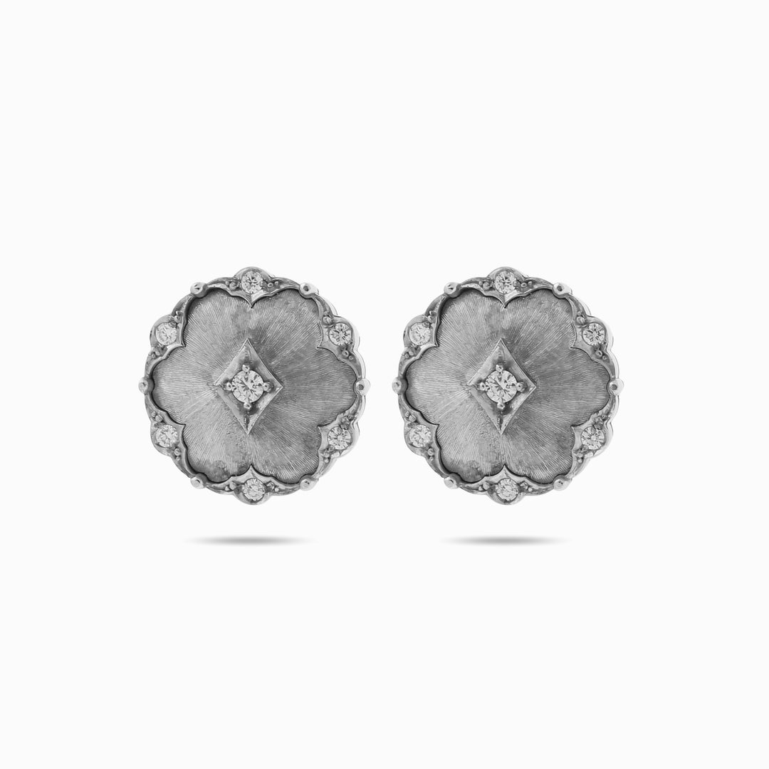 Diamond Flower Studs in 18K White Gold