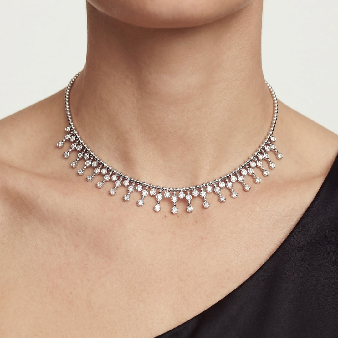 Diamond Fringe Necklace in 18K White Gold