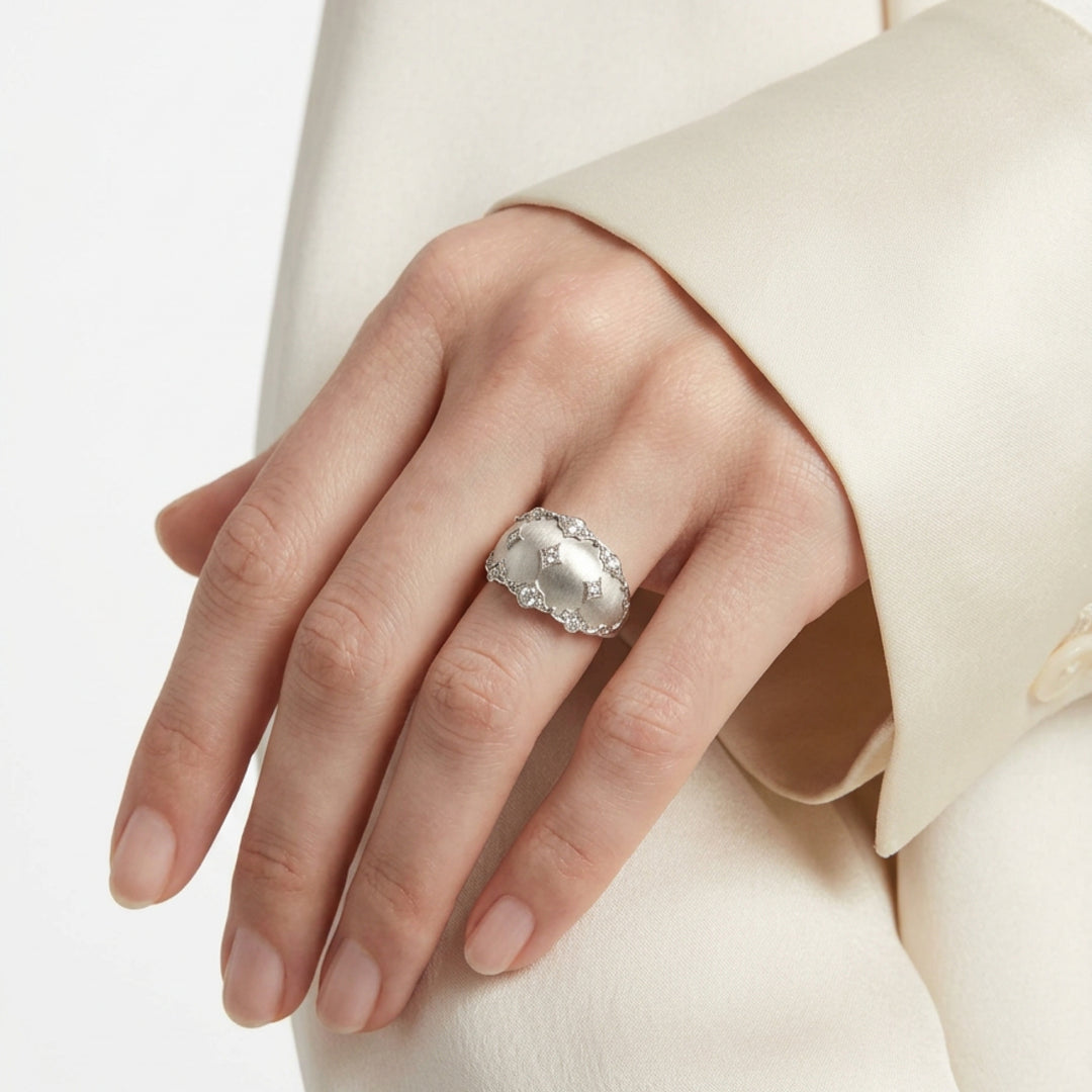 Floral Diamond Band in 18K White Gold