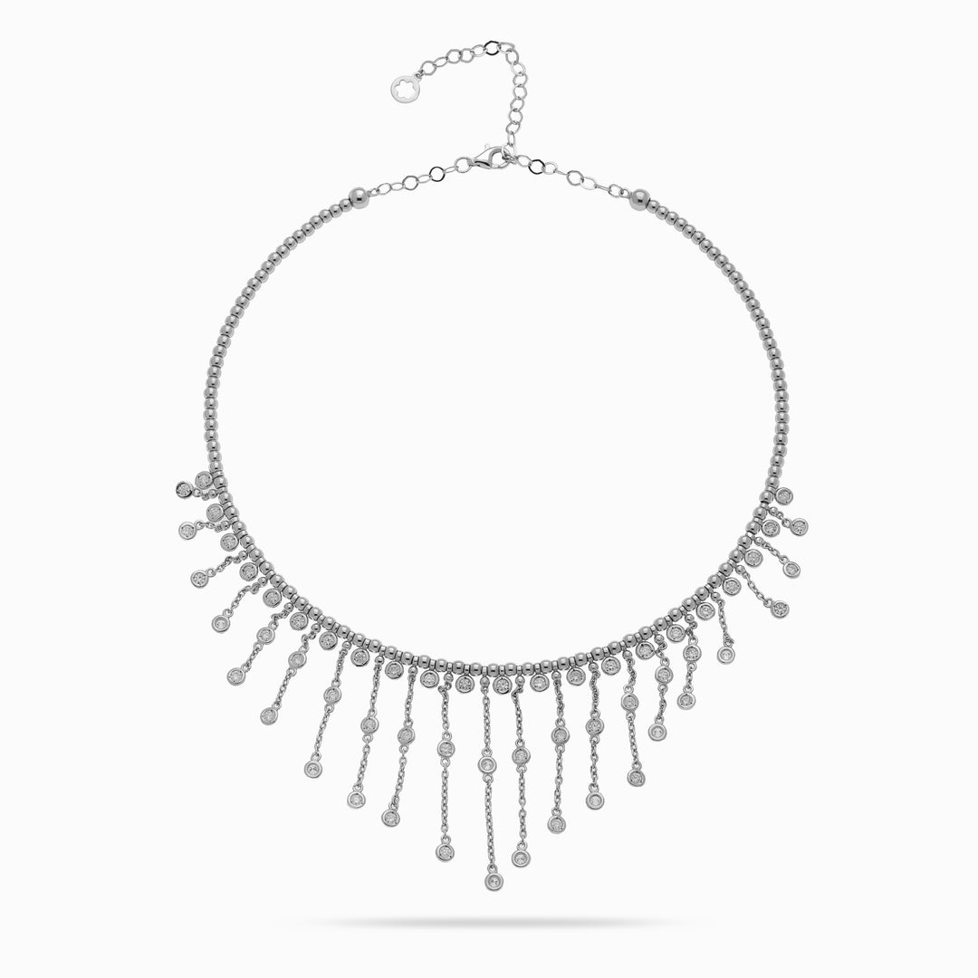 Grand Diamond Fringe Necklace in 18K White Gold