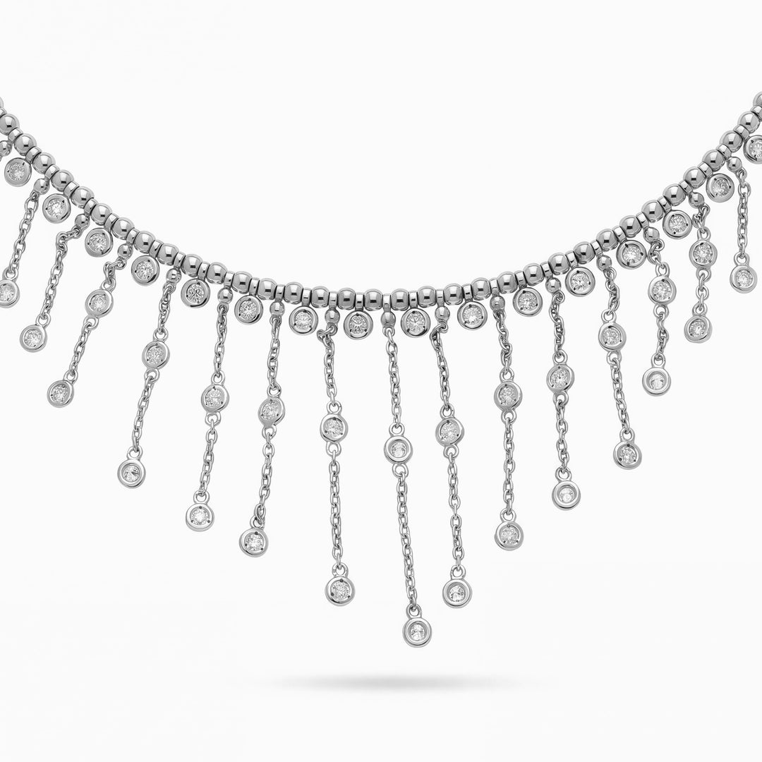 Grand Diamond Fringe Necklace in 18K White Gold