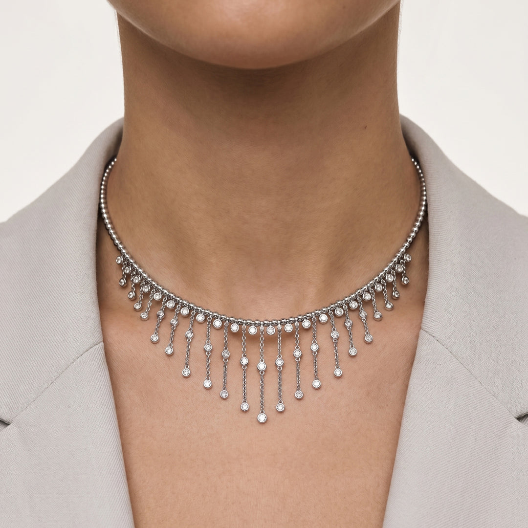 Grand Diamond Fringe Necklace in 18K White Gold