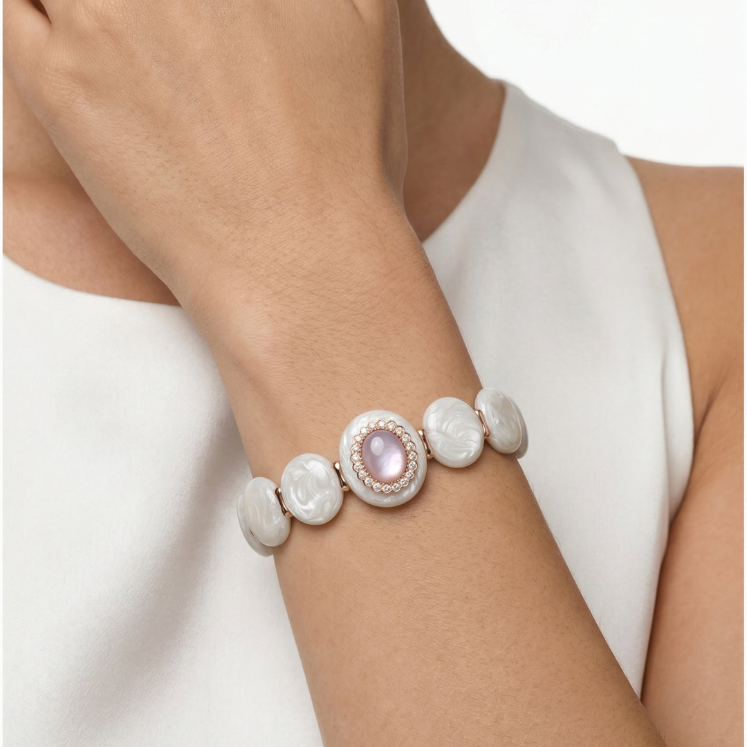 Mother-of-Pearl Beaded Bracelet in 18K Rose Gold