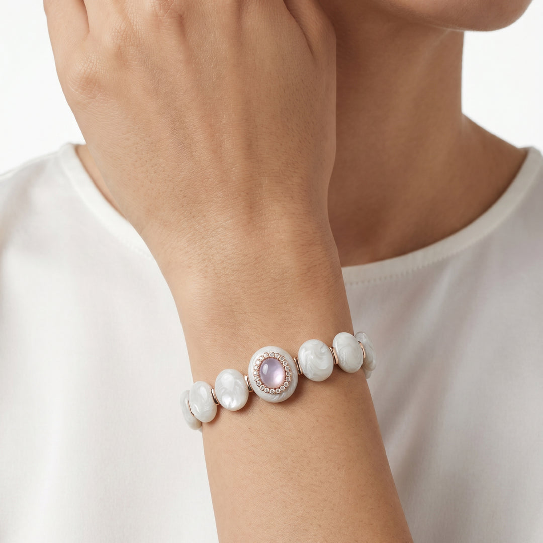 Mother-of-Pearl Beaded Bracelet in 18K Rose Gold