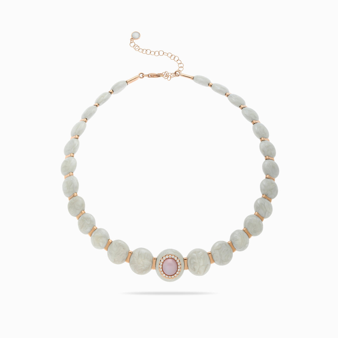 Mother-of-Pearl Beaded Necklace in 18K Rose Gold