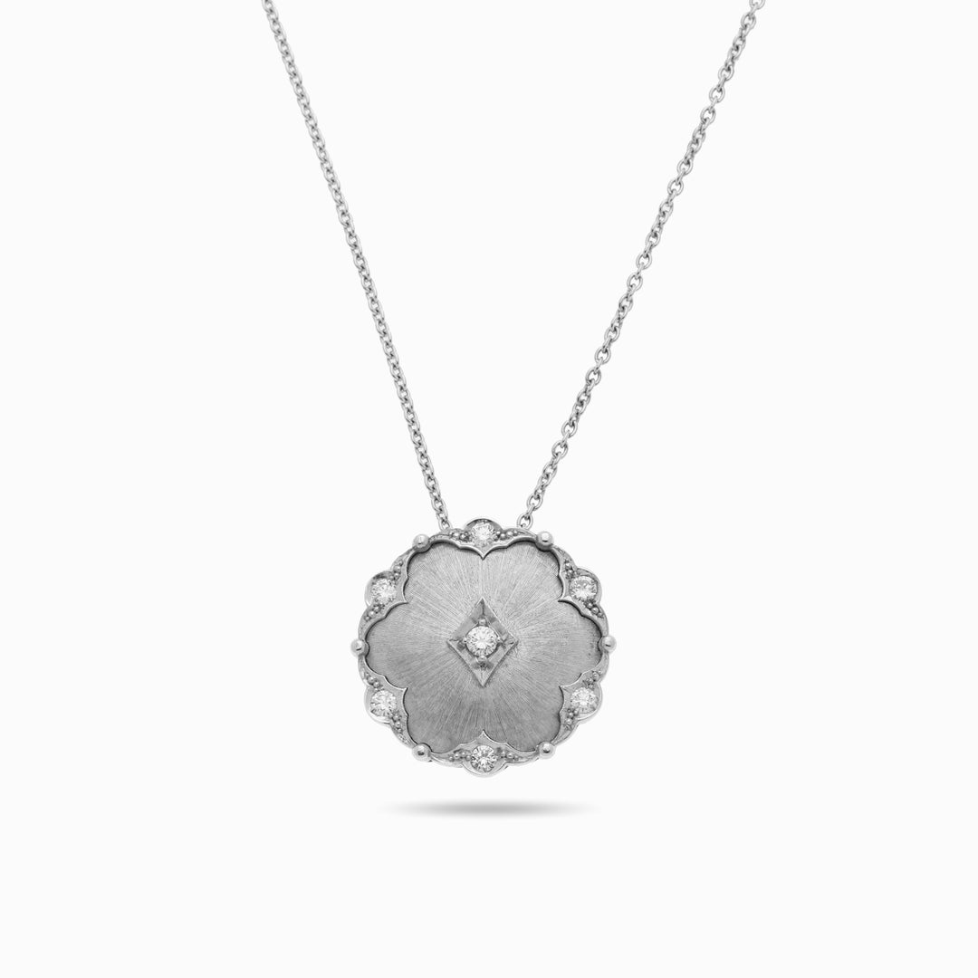 Pavé Disc Necklace in 18K White Gold