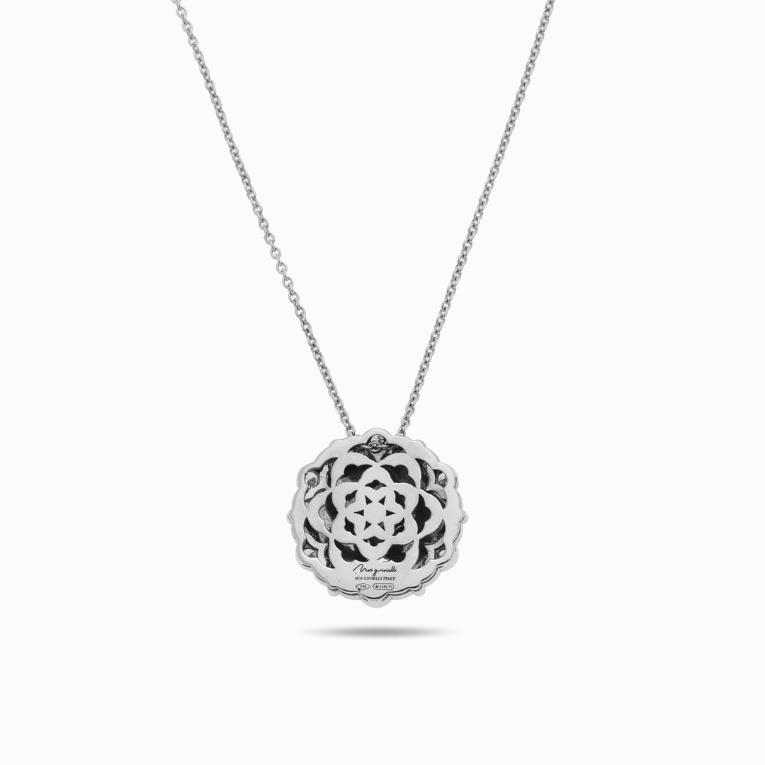 Pavé Disc Necklace in 18K White Gold