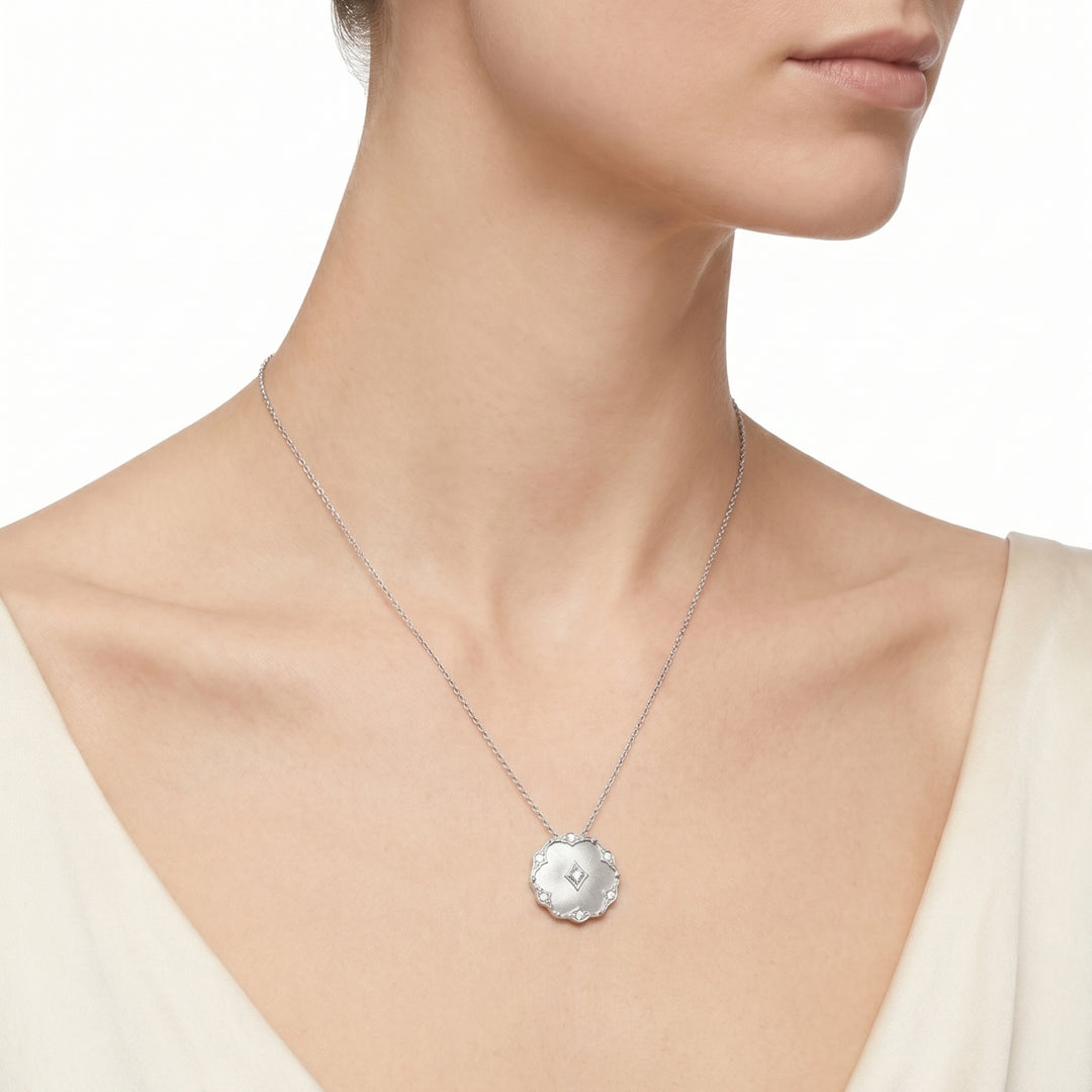 Pavé Disc Necklace in 18K White Gold