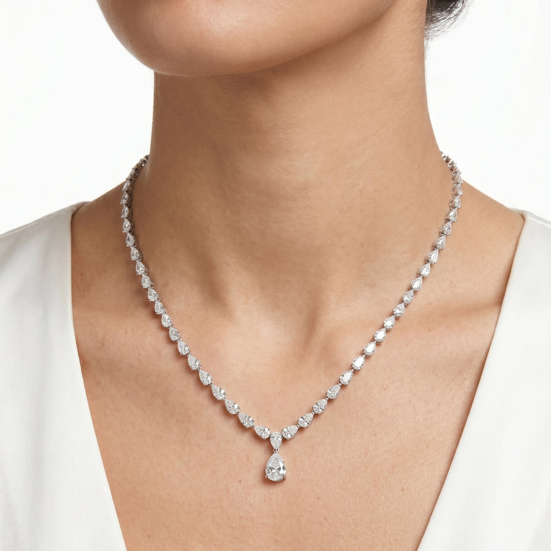 Pear-Cut Diamond Necklace in 18K White Gold