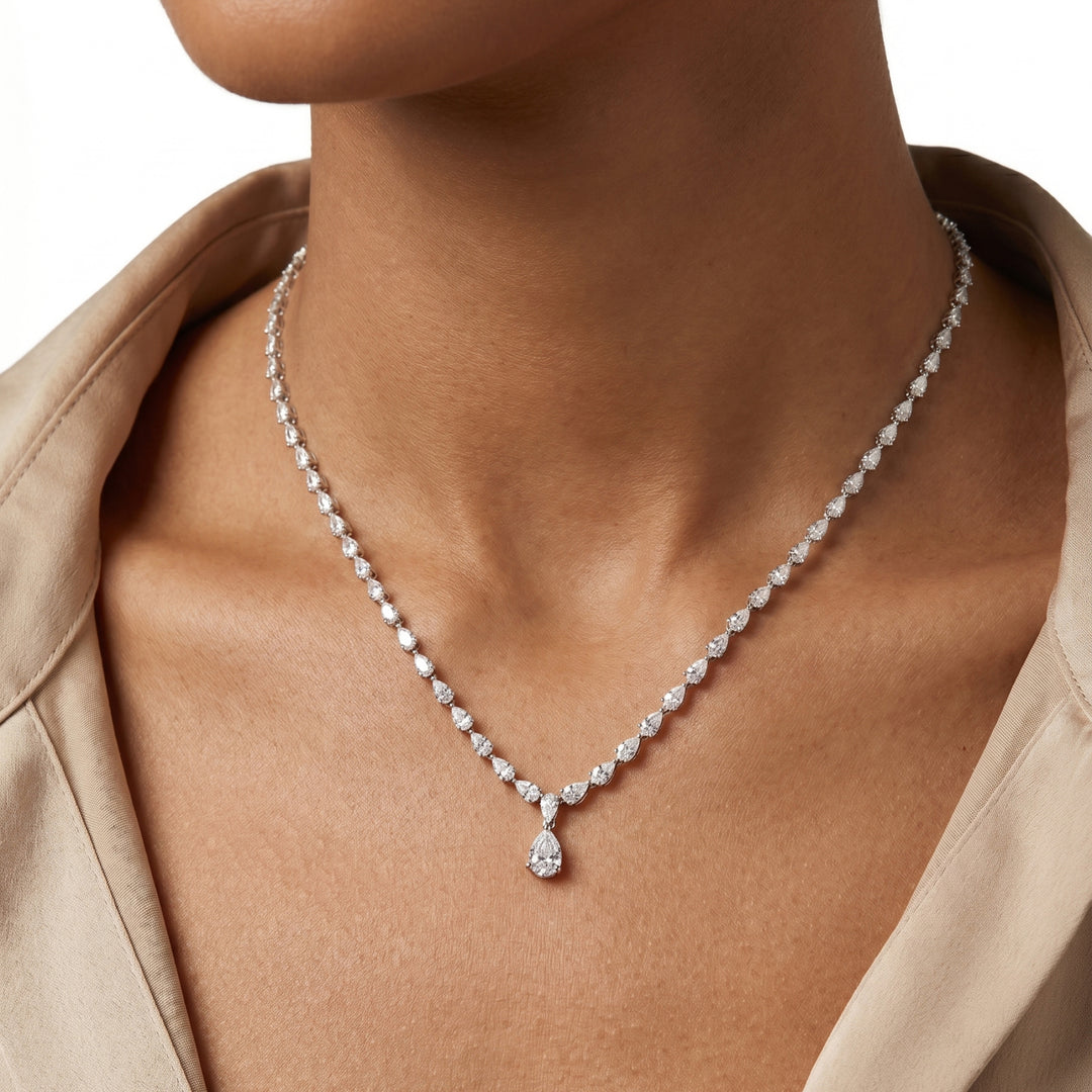 Pear-Cut Diamond Necklace in 18K White Gold