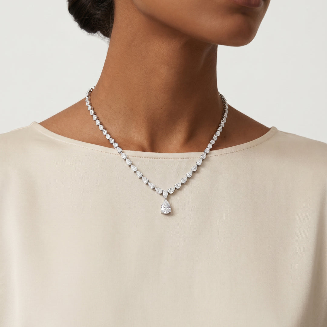 Pear-Cut Diamond Necklace in 18K White Gold