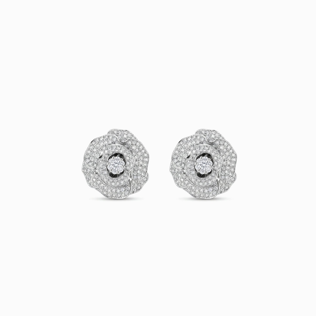 Petite Diamond Flower Earrings in 18K White Gold