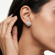 Petite Diamond Flower Earrings in 18K White Gold