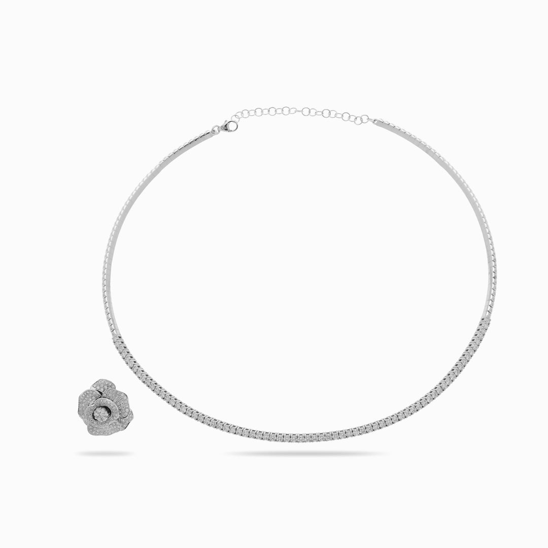 Petite Diamond Flower Necklace in 18K White Gold