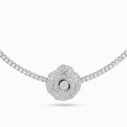 Petite Diamond Flower Necklace in 18K White Gold