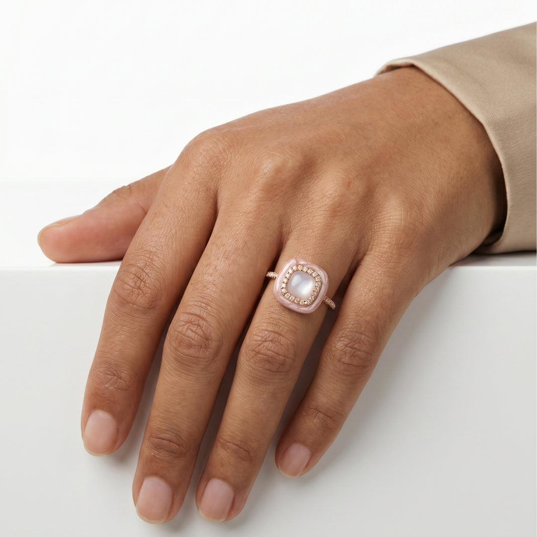 Pink Cabochon Ring in 18K Rose Gold