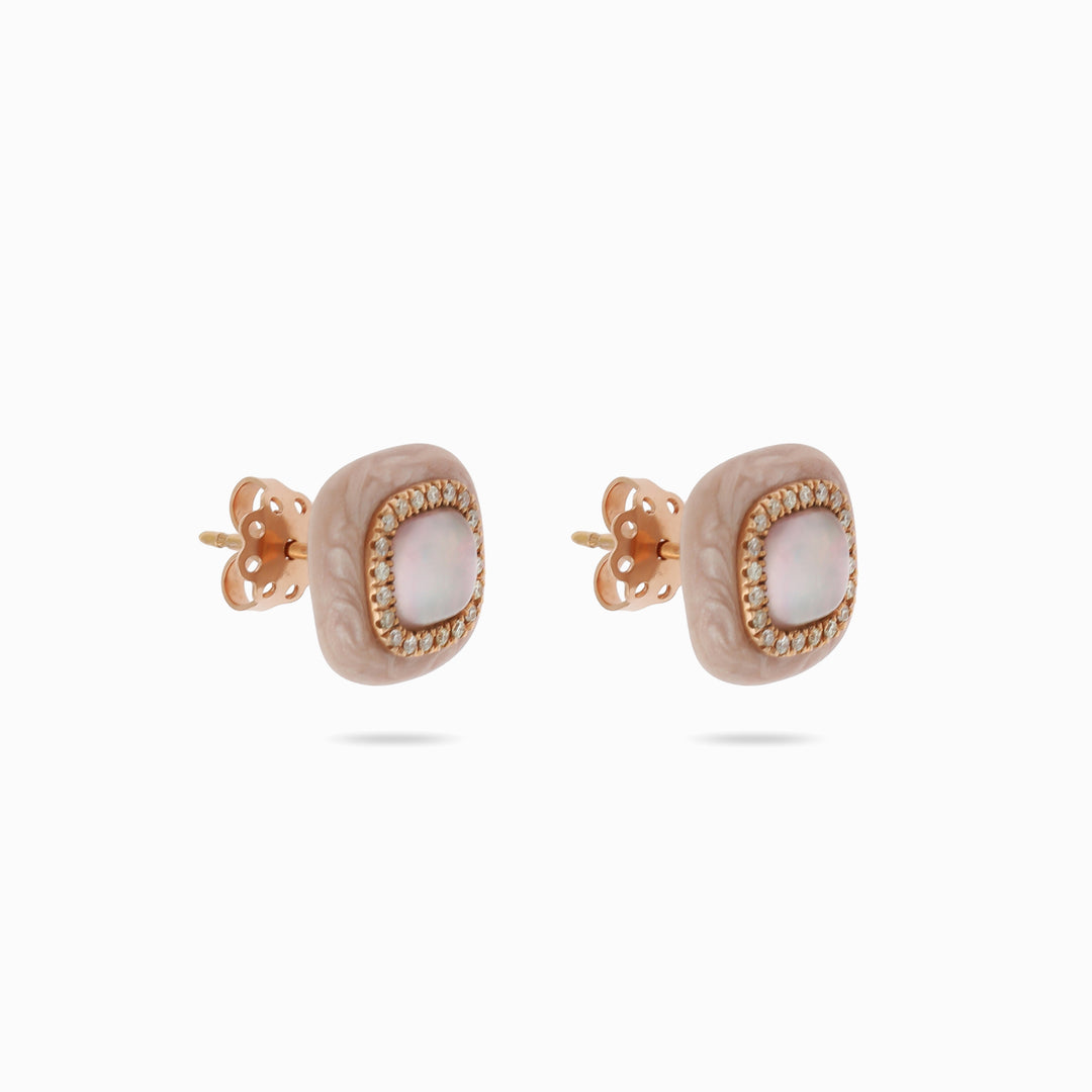 Pink Cabochon Studs in 18K Rose Gold