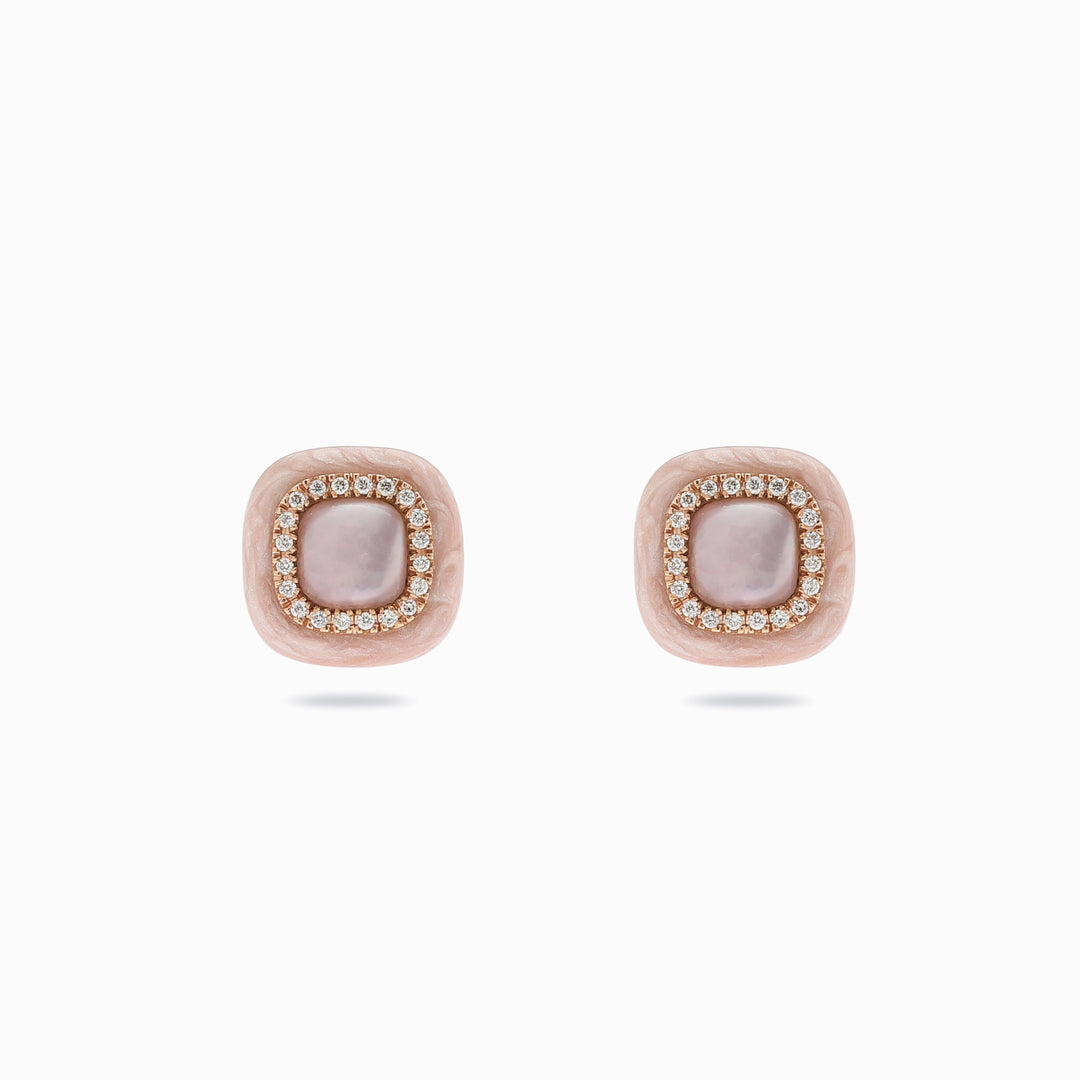 Pink Cabochon Studs in 18K Rose Gold