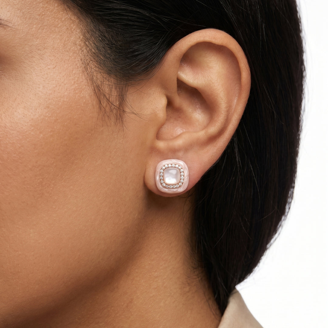 Pink Cabochon Studs in 18K Rose Gold