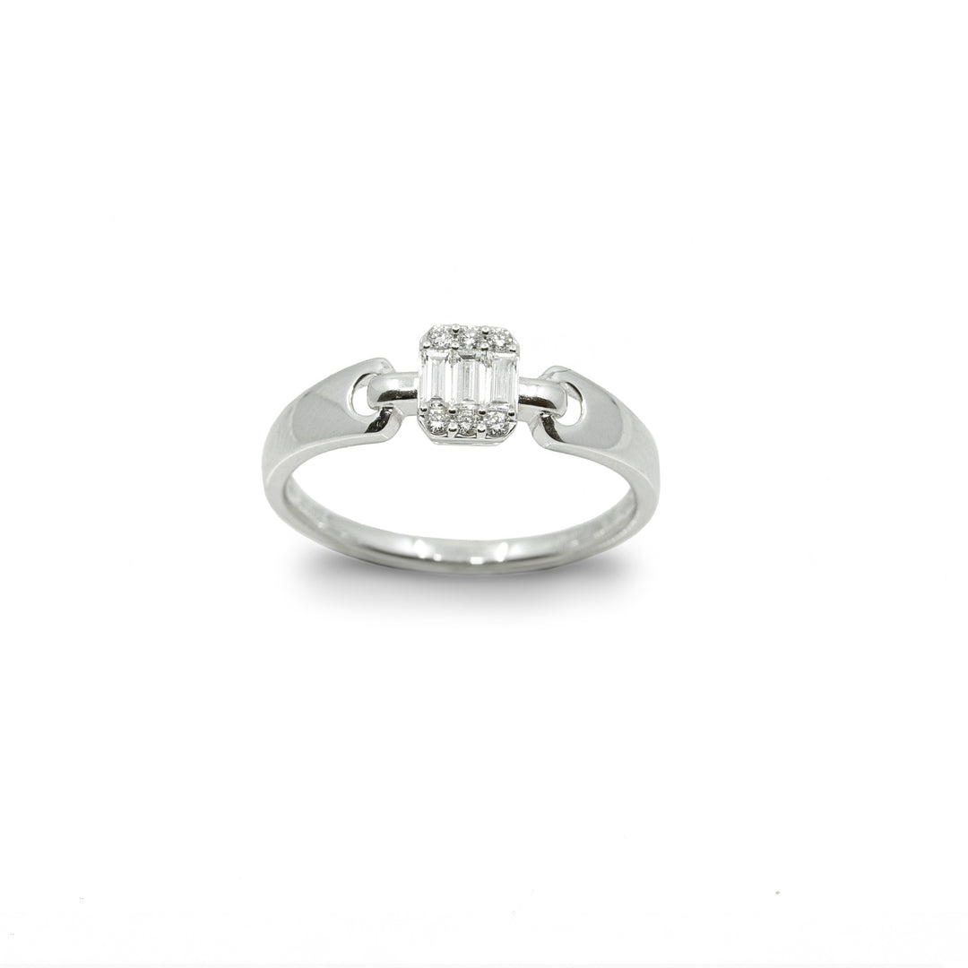 Baguette Diamond Buckle Ring in 18K White Gold, view 2