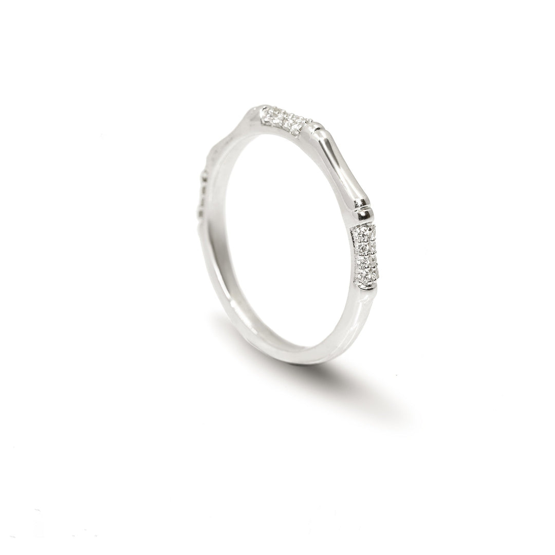 Bamboo Diamond Band in 18K White Gold, view 2