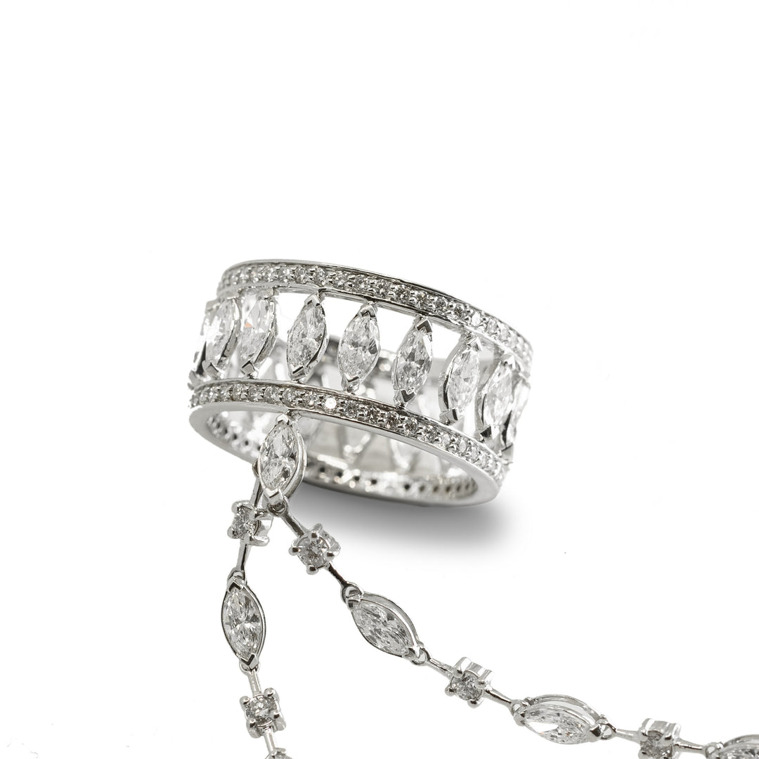 Diamond Chain Double Ring in 18K White Gold, view 2