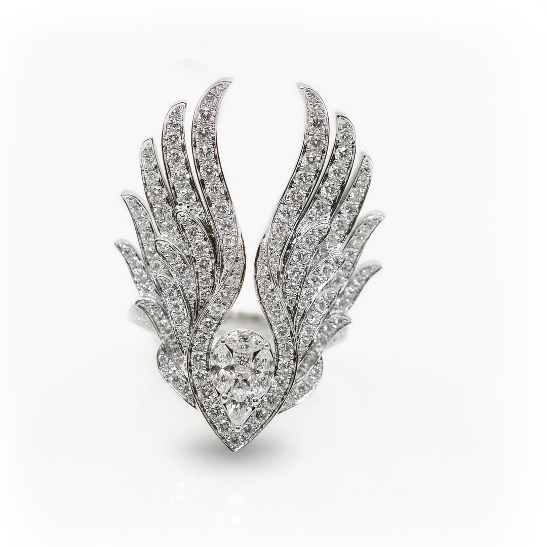 Diamond Wing Ring in 18K White Gold, view 2