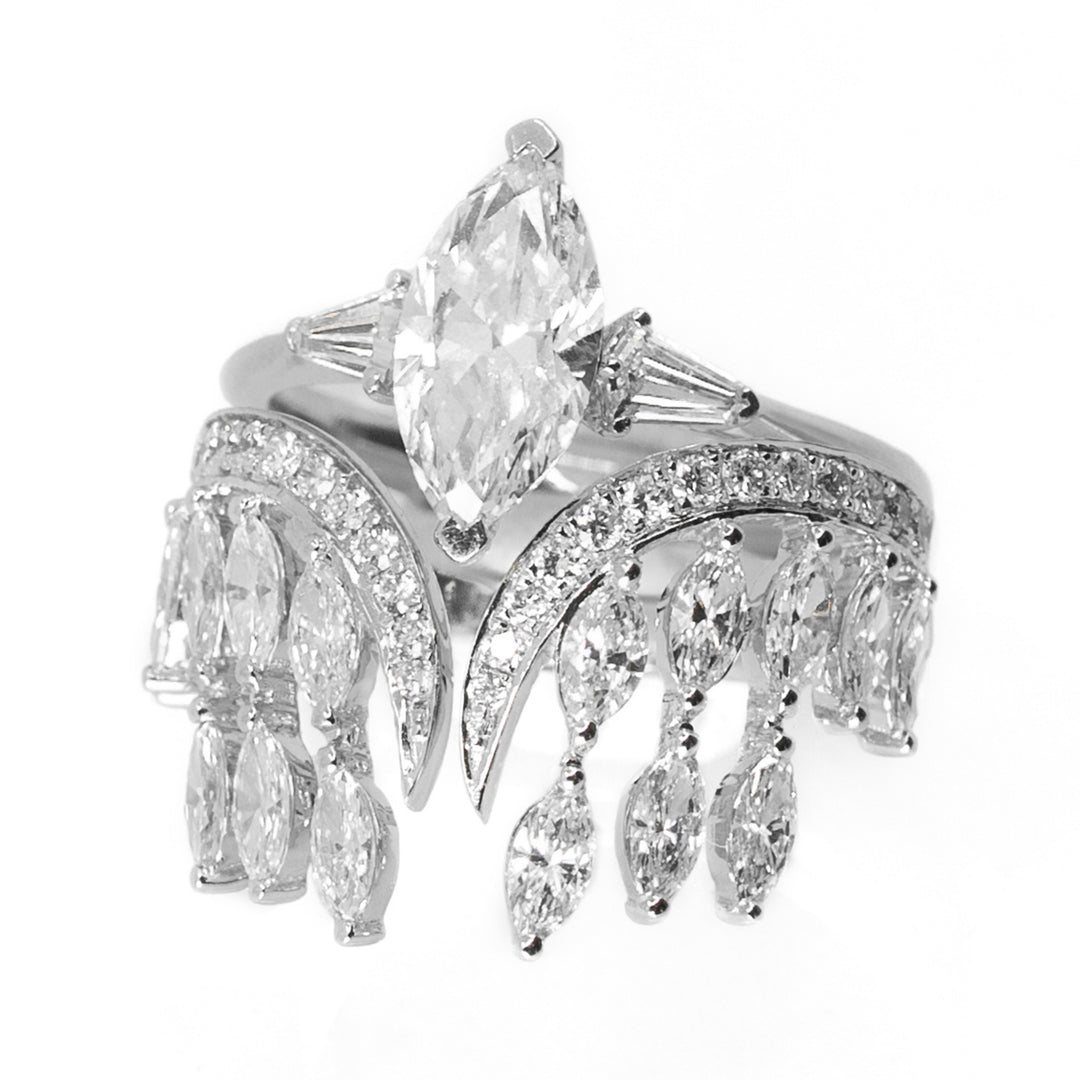 Marquise Diamond Fringe Ring in 18K White Gold, view 3